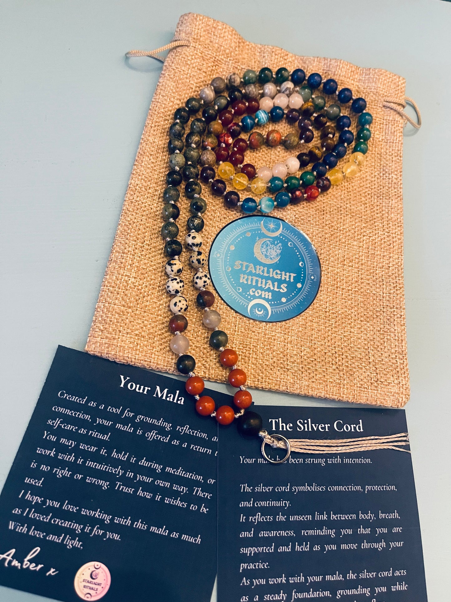 Bespoke Hand-Knotted Mala with Silver Soul Cord and Guided Meditation