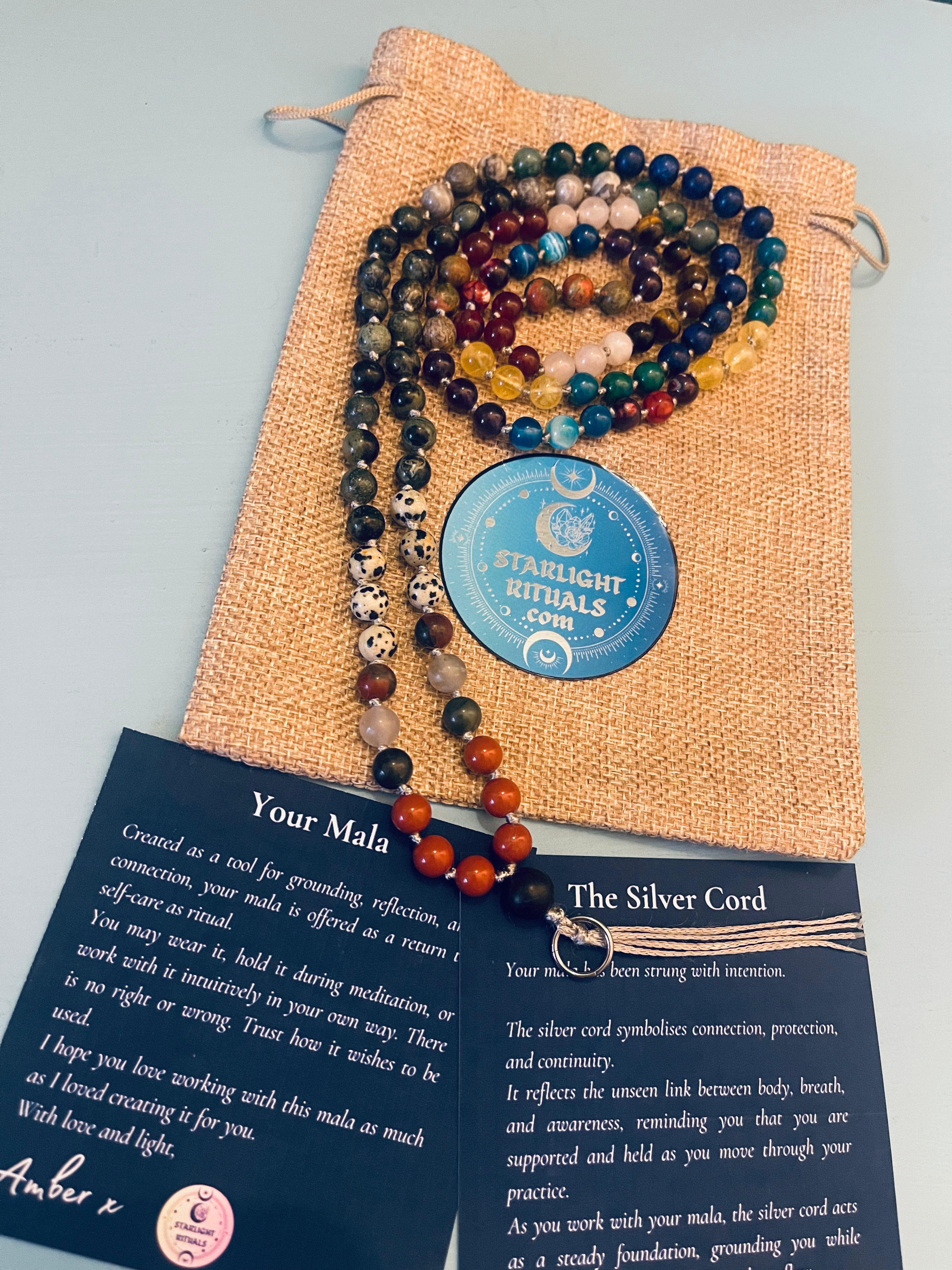 Bespoke Hand-Knotted Mala with Silver Soul Cord and Guided Meditation