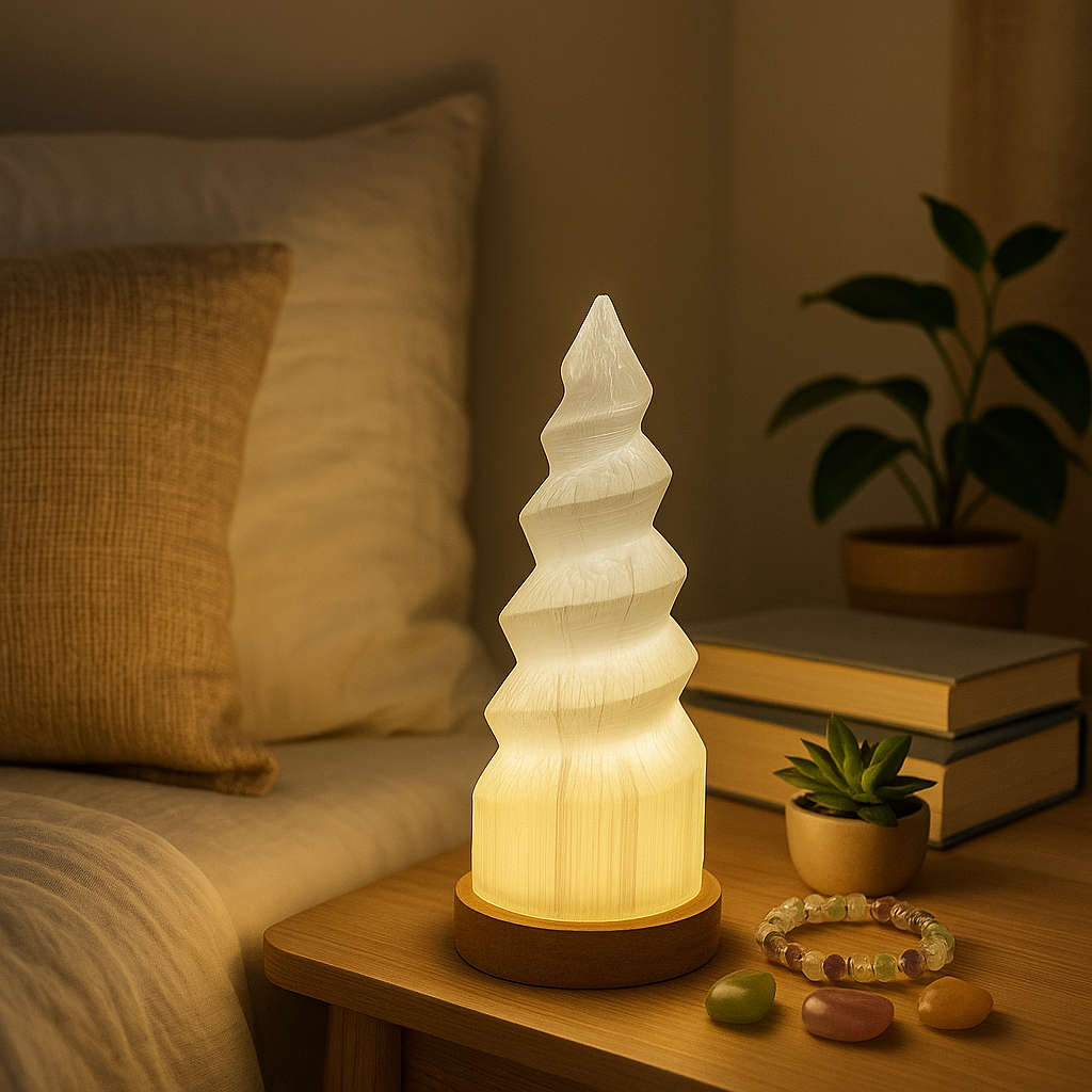 Selenite Unicorn Horn Lamp | Large Crystal Lamp (26cm)